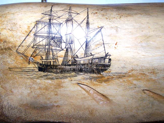 A Fine and Rare Whale's Jawbone Beautifully Scrimshawed and dated 1909. — image 2